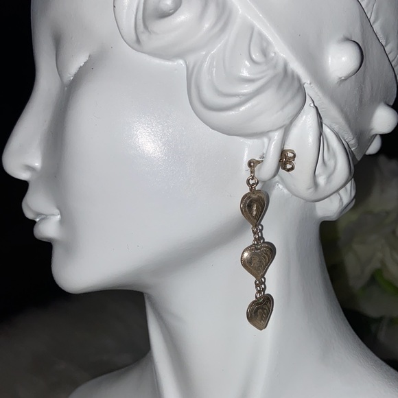 Sterling Silver Dangling Heart Earrings - Picture 3 of 17